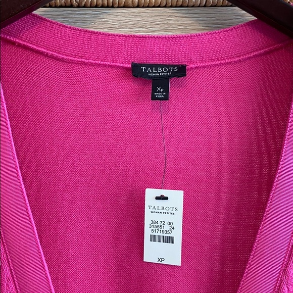 NWT, Talbots 3/4 Sleeve Bright Pink Cardigan, 14W Petite - Picture 2 of 7